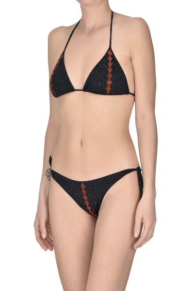 Pin Up Stars Embellished Triangle Bikini In Black