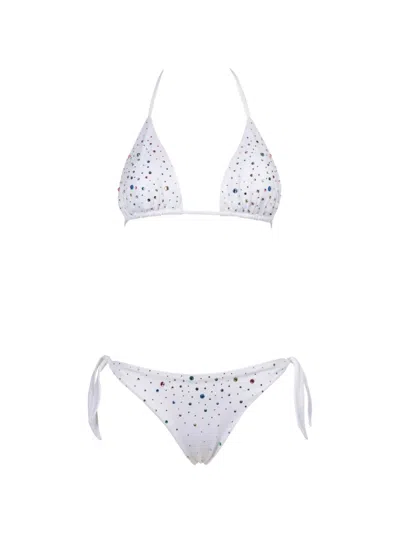 Pin Up Stars Embellished-tie Bikini In White