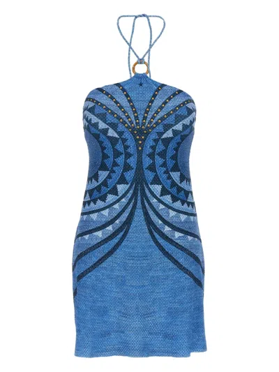 Pin Up Stars Intreccio Africano Halterneck Dress In Blue