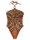 Pin Up Stars Intreccio Africano One-piece Swimsuit In Brown