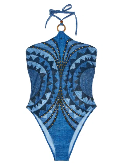 Pin Up Stars Intreccio Africano One-piece Swimsuit In Blue