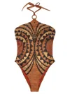 Pin Up Stars Intreccio Africano One-piece Swimsuit In Brown