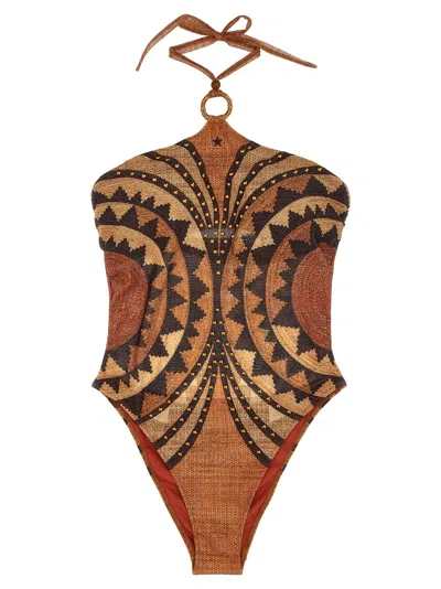 Pin Up Stars Intreccio Africano One-piece Swimsuit In Brown