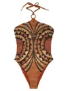 Pin Up Stars Intreccio Africano One-piece Swimsuit In Brown