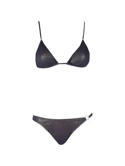 Pin Up Stars Lamé Triangle Bikini In Black