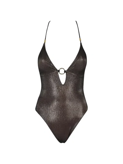 Pin Up Stars Lamé Tulle Swimsuit In Brown