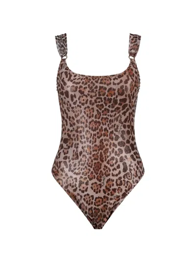 Pin Up Stars Leopard-print Swimsuit In Brown