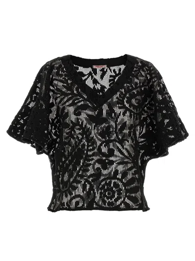 PIN UP STARS MACRAMÉ BLOUSE BEACHWEAR BLACK