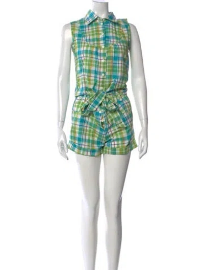Pre-owned Pin Up Stars Plaid Print Romper In Green