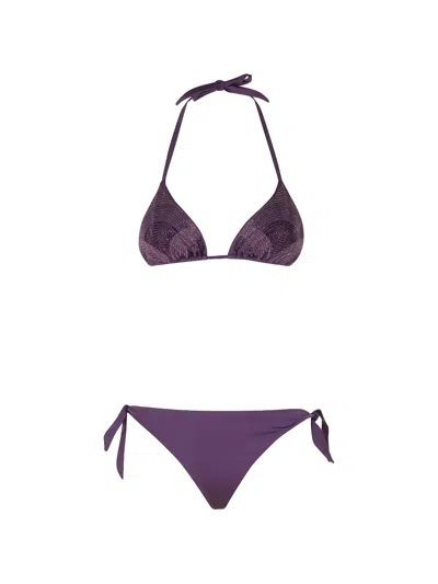 Pin Up Stars Rhinestone-embellished Triangle Bikini In Purple