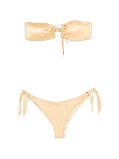 Pin Up Stars Ring-detail Side-tie Bikini In Nude