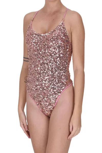Pin Up Stars Sequined Swimsuit In Cipria