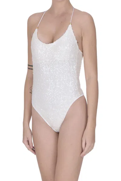 Pin Up Stars Sequined Swimsuit In Cream