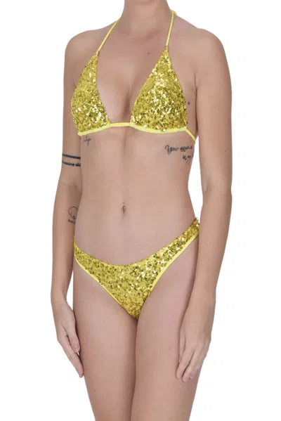 Pin Up Stars Sequined Triangle Bikini In Yellow