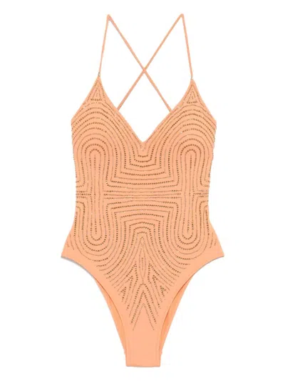 Pin Up Stars Solid Color One-piece Swimsuit With Rhinestones