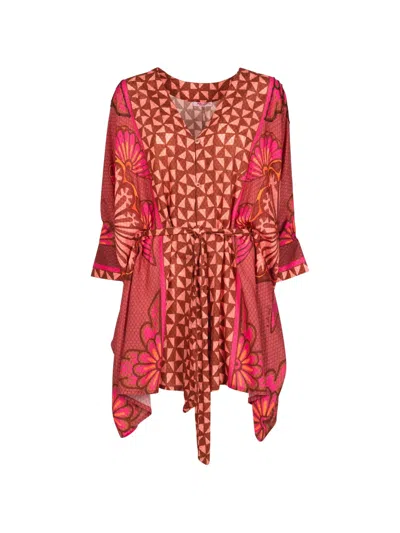 Pin Up Stars Tribal Sea Geometric-print Belted Playsuit In Red