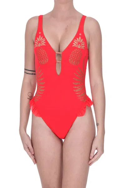 Pin Up Stars Tulle Swimsuit In Red