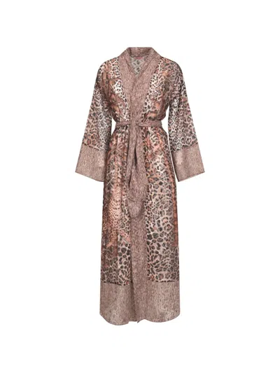 Pin Up Stars Wild Leopard-print Belted Robe In Brown