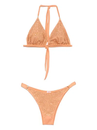 Pin Up Triangle Bikini With Rhinestones Clothing In Brown