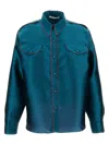 Pinag Contrast-piping Flap-pocket Silk Shirt In Blue