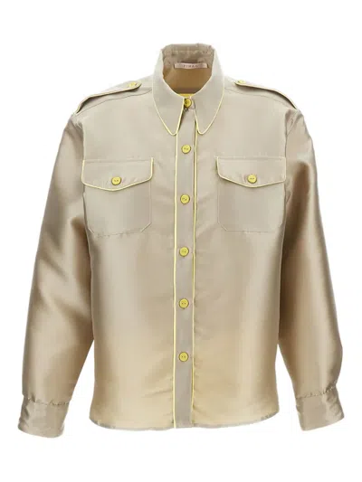 Pinag Contrast-piping Flap-pockets Shirt In Gold
