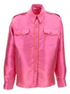Pinag Contrast-piping Flap-pockets Silk Shirt In Pink