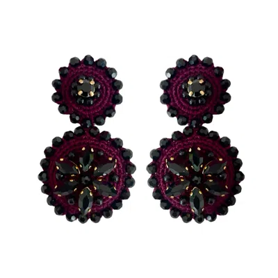 Pinar Ozevlat Women's Black Flower Drop Earrings Burgundy
