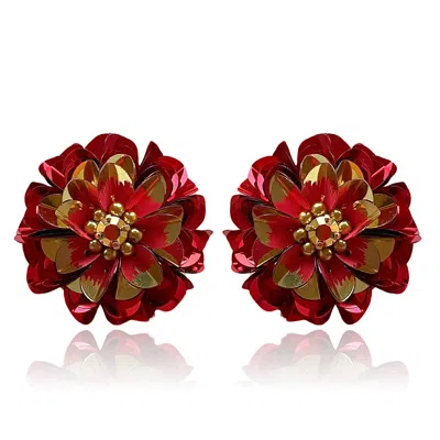 Pinar Ozevlat Women's Blossom Studs Red Two Tone