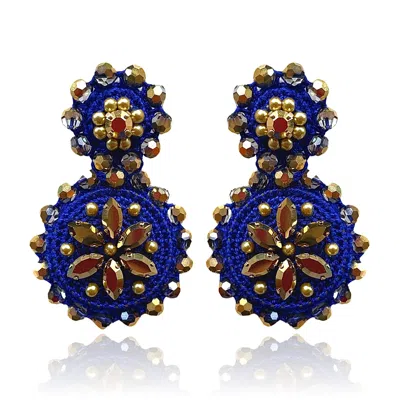 Pinar Ozevlat Women's Blue Flower Drops Sapphire Gold
