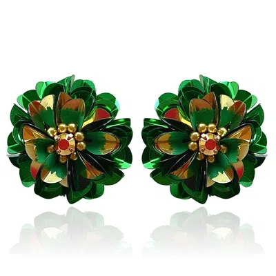Pinar Ozevlat Women's Green / Gold Blossom Studs Emerald Two Tone In Multi