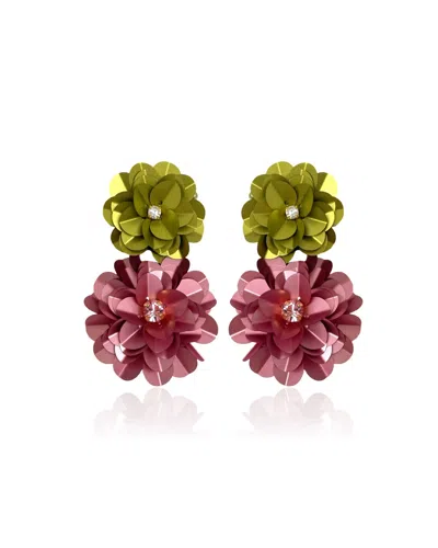 Pinar Ozevlat Women's Pink Blossom Drop Earrings Olive & Rose In Multi