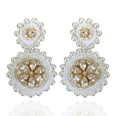 Pinar Ozevlat Women's White Flower Drop Crystal