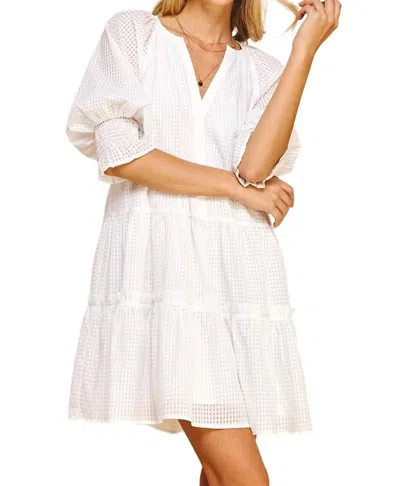 Pinch 3/4 Sleeve Tiered Dress In White