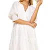 PINCH 3/4 SLEEVE TIERED DRESS IN WHITE