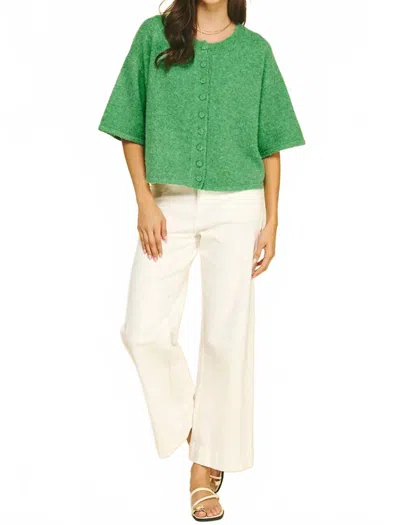 Pinch Abby Button Down Short Sleeve Sweater In Green