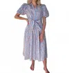 Pinch Alex Cherry Stripe Pattern Belted Midi Dress In Blue In Blue