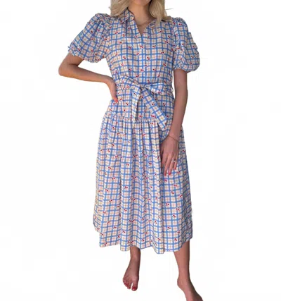 Pinch Alex Cherry Stripe Pattern Belted Midi Dress In Blue