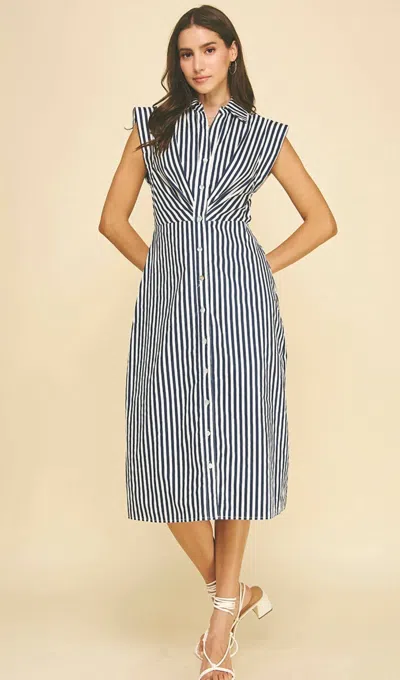 Pinch Ally Midi Dress In Navy Stripe In Multi