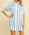 Pinch Along The Way Button Down Dress In Blue