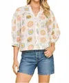 Pinch Amalfi Print Button Down Top In White In White