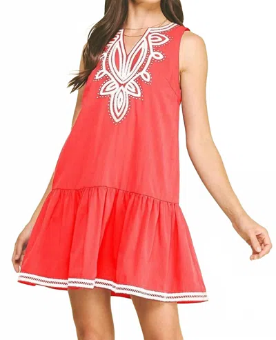 Pinch Amara Embroidered Mini Dress In Coral In Pink