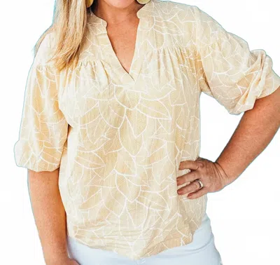 Pinch Amelia Quarter Sleeve Print Blouse In Light Yellow In Neutral