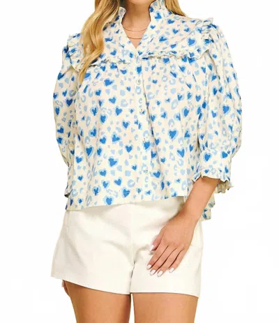 Pinch Amélie Heart Print Blouse In Blue In White