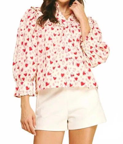 Pinch Amélie Heart Print Blouse In Pink In Multi