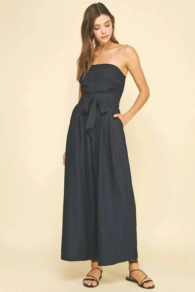Pinch Eddison Strapless Jumpsuit In Indigo In Black