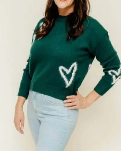 Pinch Audra Heart Sweater In Pine Green