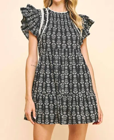 Pinch Avalon Flutter Sleeve Mini Dress In Black Multi