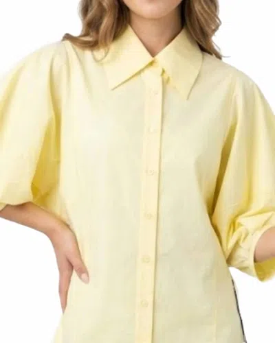 Pinch Balloon Short Sleeve Blouse In Pale Yellow