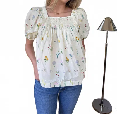 Pinch Blair Wildflower Cotton Puff Sleeve Top In Yellow