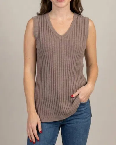 Pinch Bree Ribbed Knit Sleeveless Fitted Top In Taupe In Brown